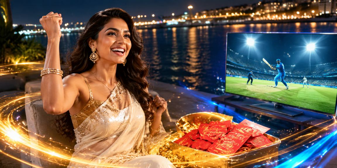 Ahmedabad riverfront featuring lottery players celebrating with red envelopes