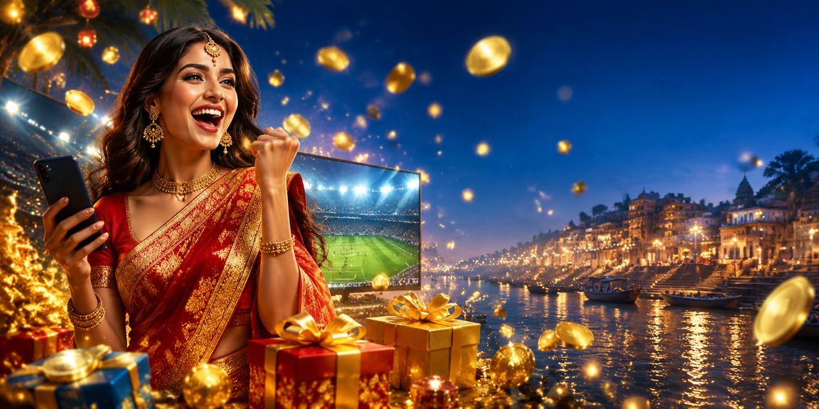 Varanasi ghats illuminated with casino app users playing